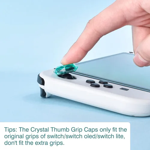 Vista 7 de DLseego Diamond 3D Thumb Grips Caps Design for Switch & Switch Lite & Switch OLED Joy Con Crystal Clear Console Joystick Cover 4PCS - Clear and Green