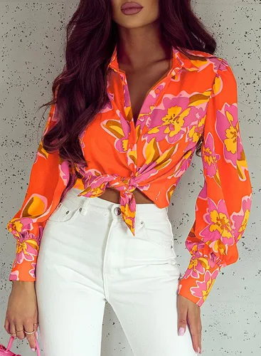Vista 2 de EVALESS Blusas con botones para mujer, blusas de manga larga con estampado de moda 2024