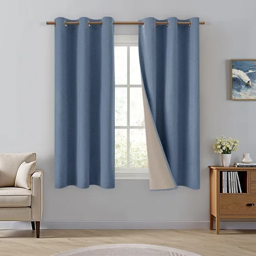 Vista 29 de HOMEIDEAS Cortinas 100% opacas beige de 63 pulgadas de largo, mezcla de lino con textura de oscurecimiento, cortinas con aislamiento térmico