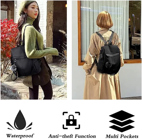 Vista 6 de Mochila monedero para mujer, mochila impermeable, bolso antirrobo, bolsa de viaje, Negro (Paint Black), L