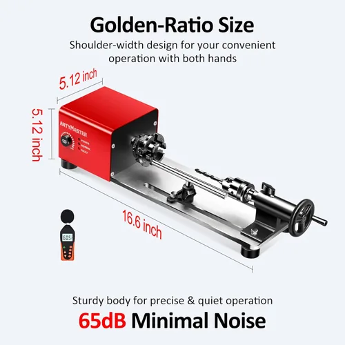 Vista 6 de Mini torno WM101A-Plus, mini torno de madera, torno eléctrico de 24 V CC 96 W, pequeño torno de sobremesa con kits de herramientas de torno