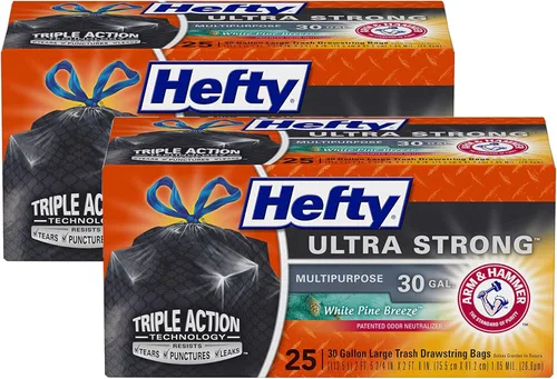 Vista 14 de Hefty Bolsas de basura ultra fuertes de 30 galones, bolsas de basura grandes de 30 galones, multiusos, cierre de cordón resistente a la rotura