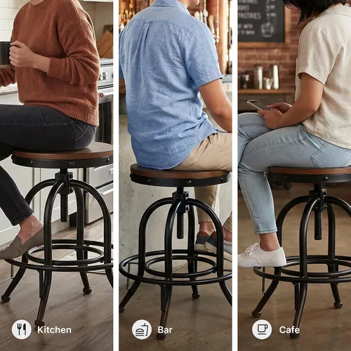 Vista 10 de Signature Design by Ashley Valebeck Taburete giratorio industrial de altura ajustable, 2 unidades, color marrón Rustic industrial bar stools