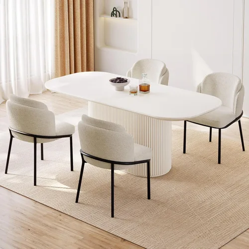 Vista 33 de Mesa de comedor ovalada de 86 pulgadas con 8 sillas, juego de mesa de cocina moderno, mesa de comedor rectangular de lujo, mesa de comedor