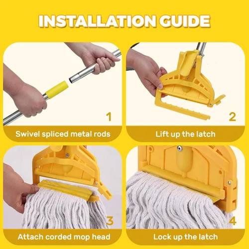 Vista 5 de Trapeador comercial de algodón de 61 pulgadas para limpieza de suelos con mango largo industrial resistente para garaje, almacén, oficina, hogar, 1