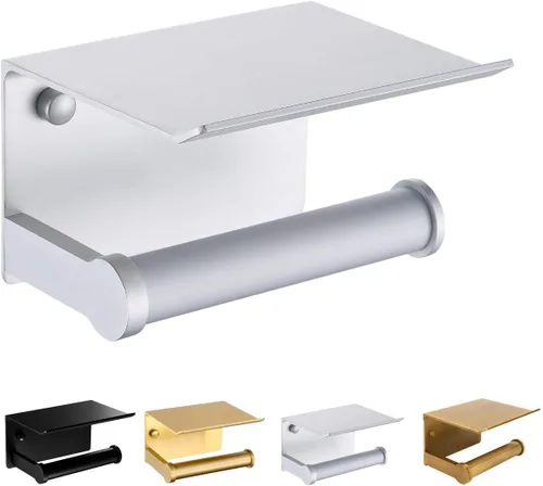 Vista 8 de Soporte de papel higiénico de latón antiguo con estante de almacenamiento para teléfono móvil, soporte de pared (2#)