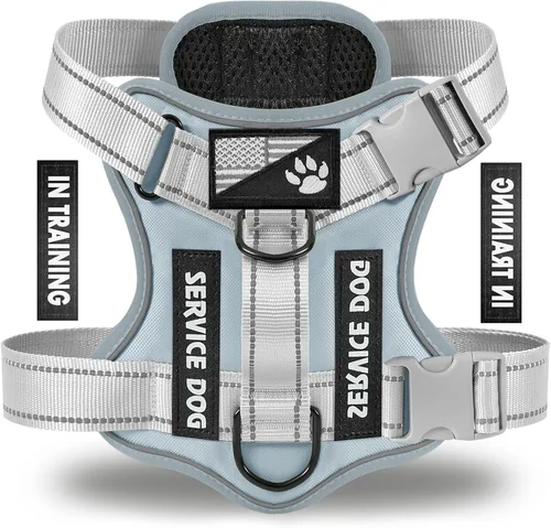 Vista 105 de Demigreat Arnés de perro de servicio, arnés reflectante para perro con 5 parches, arnés Oxford suave ajustable para mascotas, malla de capa