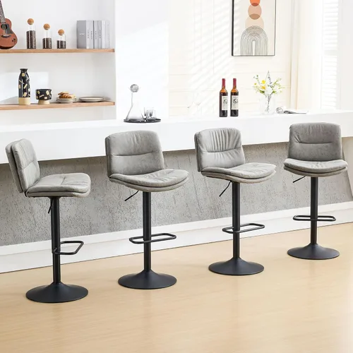 Vista 52 de Juego de 3 taburetes de bar giratorios tapizados de doble capa con respaldo, taburete de bar ajustable de 24 a 32 pulgadas, taburetes de bar de piel