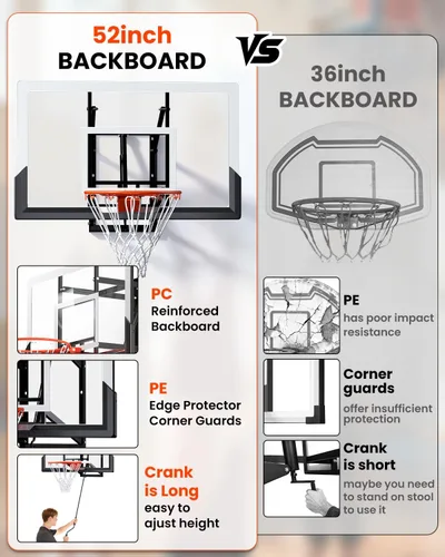 Vista 3 de Wall Mounted Basketball Hoop Indoor Outdoor with 52 Inch Shatterproof Backboard, Adjustable Garage Wall Mount Basketball Goal System