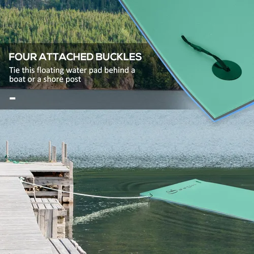 Vista 6 de Soozier 12' x 5' Lily Pad Floating Mat with Cup Holder Table, 3-Layer Portable Roll-Up Water Mat Float Dock for 2-3 People, on Lake, River, Beach