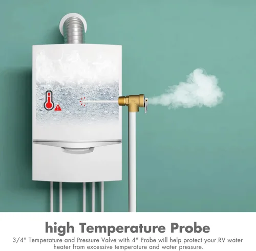 Vista 6 de VAV Válvula de alivio de temperatura y presión, rosca hembra NPT de 3/4", 150 PSI, sonda de temperatura de 4", cobre libre de plomo, CSA LISTED