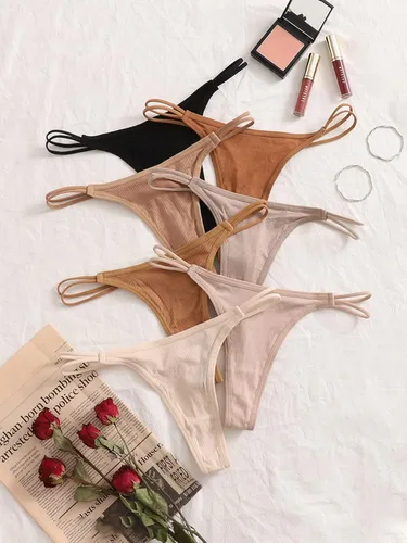 Vista 5 de Verdusa Conjunto de 7 tangas de punto acanalado para mujer