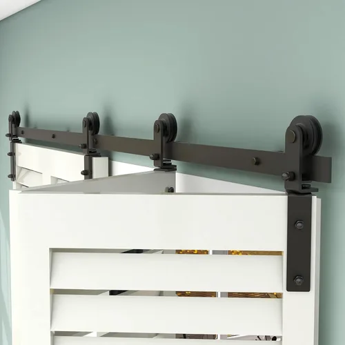 Vista 6 de TSMST Kit de rieles de puerta corrediza de granero de 108 pulgadas para 4 puertas, kit de herrajes para puerta de granero plegable resistente, fácil