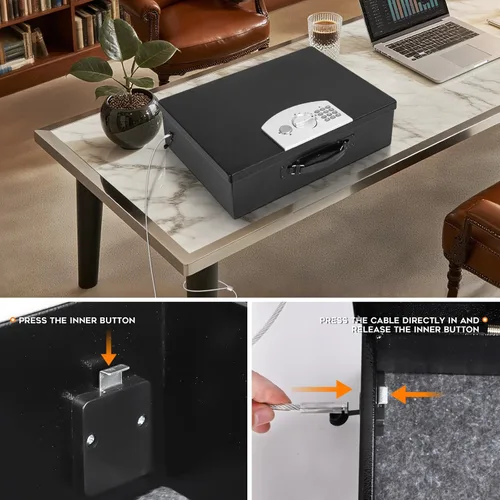 Vista 4 de Dalmbox Caja de seguridad portátil de metal con bloqueo de código digital, almacenamiento resistente al fuego para documentos, caja de seguridad