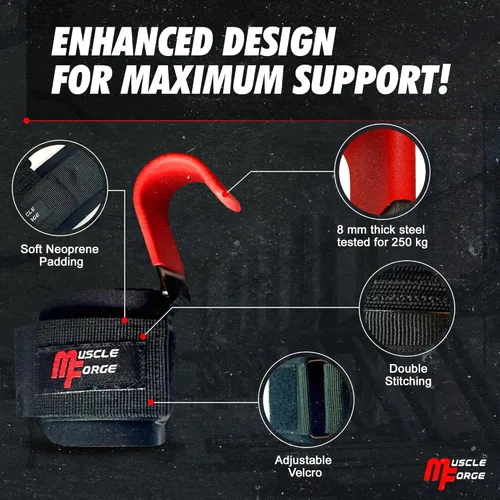 Vista 3 de Ganchos de levantamiento de pesas para hombres y mujeres – Correas de muñeca de elevación resistentes con agarres de gancho para levantamiento