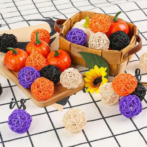 Vista 5 de Bolsa de bolas de mimbre de ratán, jardín, boda, manualidades decorativas de fiesta, adornos de casa, rellenos de jarrón, esferas naturales, juego