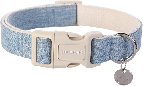 Vista 32 de DOGWONG Collar de algodón y cáñamo para perros, collar rosado resistente ajustable de tela natural suave para mascotas, lindo collar de boda