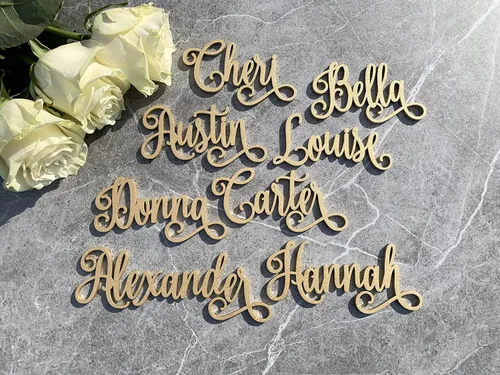 Vista 3 de Tarjetas de lugar de boda Tarjetas de nombre de lugar personalizadas Tarjeta de lugar de cena personalizada Tarjeta de acompañante de madera