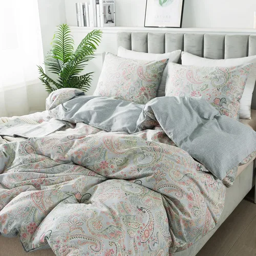 Vista 81 de HoneiLife Juego de funda de edredón floral 100% algodón, 3 piezas, suave, ropa de cama botánica con cierre de cremallera y lazos en las esquinas