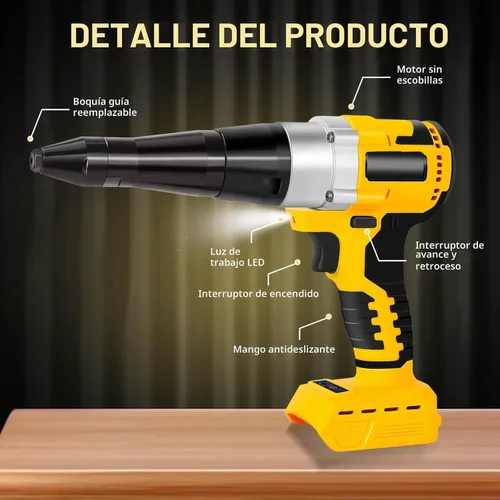 Vista 4 de Pistola de remache inalámbrica eléctrica compatible con batería Dewalt de 20 V máximo, (sin batería), kit de herramientas de remache inalámbrico sin