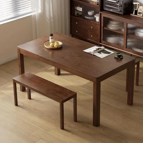 Vista 5 de Banco de comedor 100% madera de roble macizo, banco de entrada de 39.6 pulgadas, asiento extra otomano largo con extremo cuadrado y esquina redonda