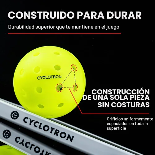 Vista 3 de cyclotron P-40 Outdoor Pickleball Balls – USAPA Approved Pickleballs, 40-Hole Precision Design, High Visibility, Durable Seamless HDPE Construction