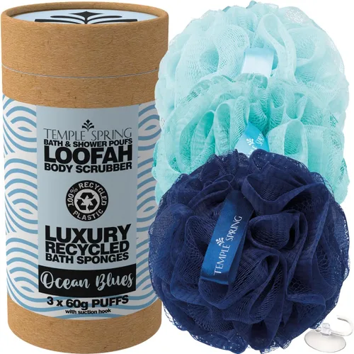 Vista 9 de Temple Spring Esponjas de luffa recicladas, accesorios de ducha de baño, esponja de baño de lufa, exfoliante corporal exfoliante, puf exfoliante