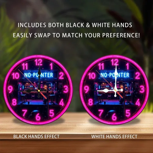 Vista 2 de Neon Clock Bar Retro Cyberpunk Wall Clock 10-Inch Wooden Wall Clock, Silent Movement, Battery Operated (AA Batteries Not Included), Artistic Home