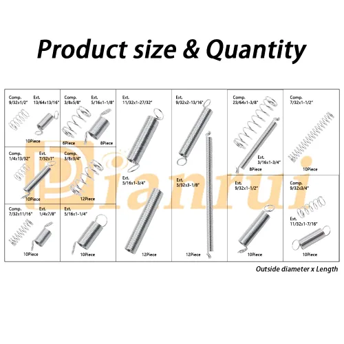 Vista 2 de Dianrui Kit surtido de 200 muelles, 20 tamaños diferentes, mini resortes de compresión y extensión de acero chapado en zinc para proyectos