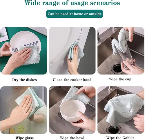 Vista 4 de Paño de limpieza de microfibra reutilizable para escamas de pescado, trapos de limpieza sin pelusa para vidrio, sin marcas de agua, platos, espejos