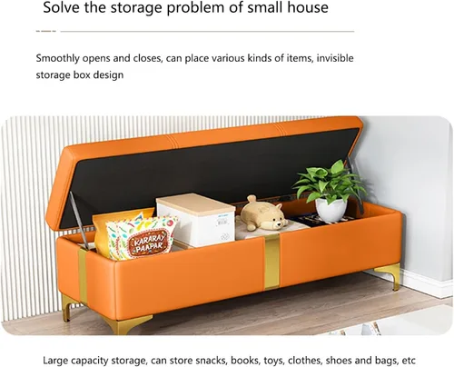 Vista 4 de LSLYTQ Bedroom Bench for End of Bed Bedroom Storage Bench End of Bed Leather Sofa Bench Window Sitting Fireplace Toy Storage... Upholstered Blu