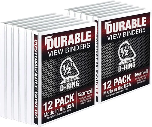 Vista 155 de Samsill - Carpeta duradera de 5 pulgadas, fabricada en los Estados Unidos, con anillos en D, transparente y personalizable, color blanco