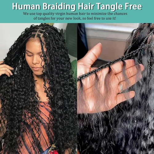 Vista 87 de Cabello Humano para Trenzar para Trenzas Boho 3 Paquetes/Pack 110g (3.88 oz) 14 Pulgadas Cabello Humano a Granel Ondulado Profundo para Trenzar