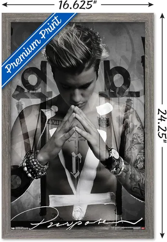 Vista 3 de Trends International Justin Bieber - Póster de pared de propósito, 14.725 x 22.375 pulgadas, versión enmarcada de madera de granero