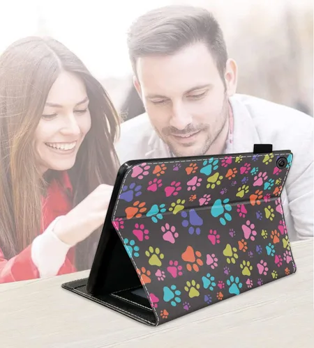 Vista 4 de Funda para tablet Kindle Fire 7 (9ª/7ª generación, versión 2019/2017), funda delgada de piel sintética con ranura para tarjeta y soporte