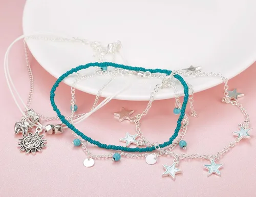 Vista 7 de Finrezio 8-12PCS Anklets for Women Girls Adjustable Boho Turtle Starfish Beach Ankle Bracelets Foot Jewelry Set Handmade