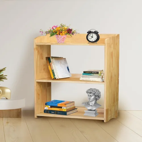 Vista 7 de Estantería de madera natural, estantería de 3 niveles, estantes de almacenamiento independientes, estantería abierta para dormitorio, sala de estar