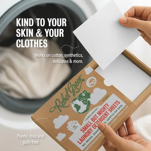 Vista 3 de Rebel Green Hojas de detergente para ropa pequeñas pero poderosas, solución de lavandería cero residuos, 40 hojas de lavadora premedidas para 80