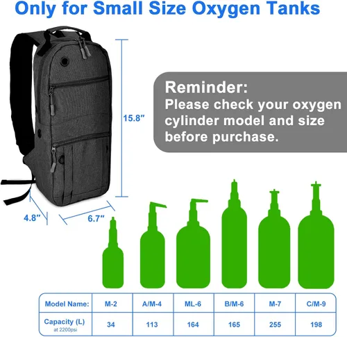 Vista 3 de iGuerburn Portable Oxygen Tank Backpack for Small Size M2, A/M4, ML6, B/M6, M7, C/M9 Cylinders