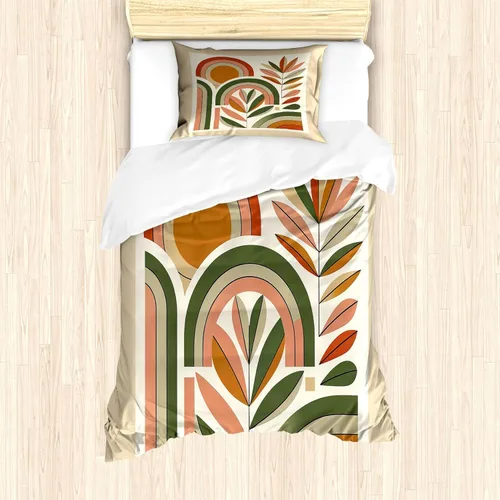 Vista 38 de Ambesonne Monstera - Juego de funda de edredón, estilo escandinavo bohemio, estampado triangular poligonal geométrico, juego de ropa de cama