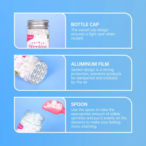 Vista 8 de Juego de gránulos azules para decoración de pasteles, copos de nieve congelados comestibles para decoración de cupcakes, galletas, donas, decoración