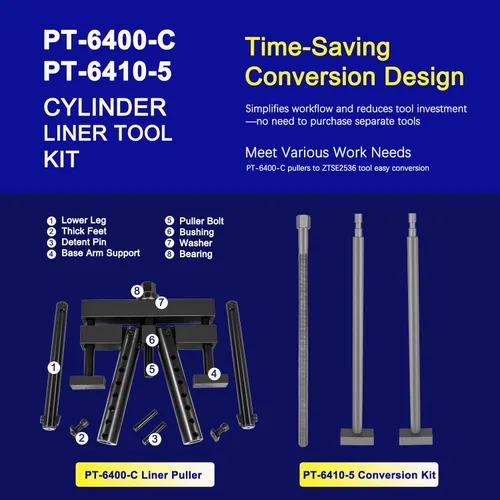 Vista 2 de Extractor de revestimiento de cilindro universal PT-6400-C y PT-6410-5 Kit de conversión ZTSE2536, herramienta de extracción de manguitos de motor