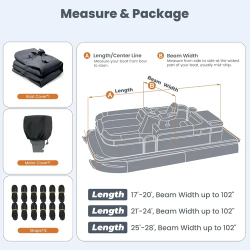 Vista 8 de RVMasking Cubierta para barco pontón con cubierta para motor, 1400D resistente reforzada en el medio, cubierta impermeable para barco de grado
