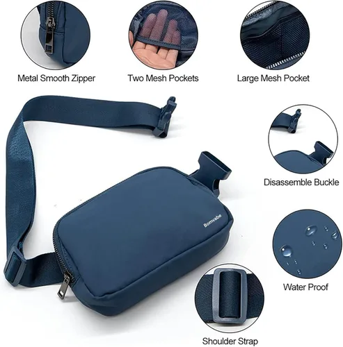 Vista 43 de Cangurera cruzada para mujer, mini bolsa para cinturón de 1 litro con correa ajustable de 32 a 51 pulgadas, bolsa de cintura pequeña para viajes