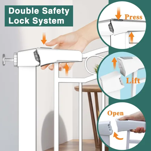 Vista 3 de Fairy Baby Puerta de bebé extra ancha montada a presión para interiores para niños o mascotas, para caminar, sin taladro, puertas largas para perros