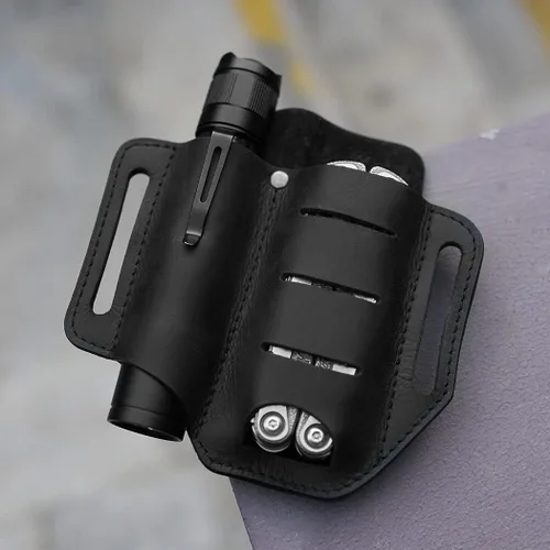 Vista 6 de VIPERADE PJ8 - Funda pequeña de cuero EDC para cinturón, funda multiherramienta de cuero, organizador de cinturón EDC, hecho a mano, 2 bolsillos