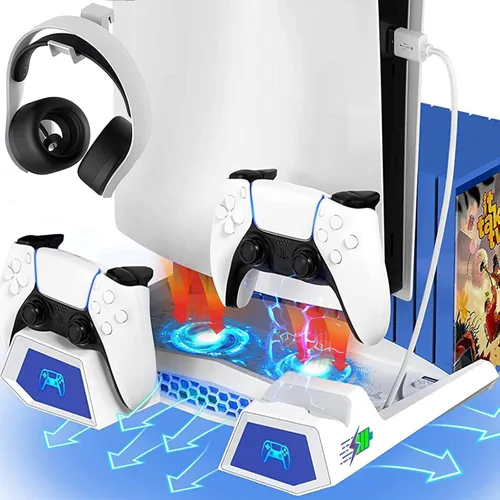 ISENPENK PS5 Stand Cooling Station, PS5 Fan Playstation 5 Controller Charger Stand, Vertical PS5 Fan Cooler Stand for Sony Playstation 5 DigitalDisc