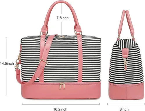 Vista 3 de BLUBOON - Bolso de mano para mujer con compartimento para zapatos lona para viajes nocturnos asa de carro