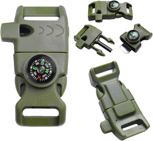 Vista 6 de CooBigo 5/8" Compass Whistle Buckle Plastic Paracord Bracelet Outdoor Camping Emergency Survival Travel Kits