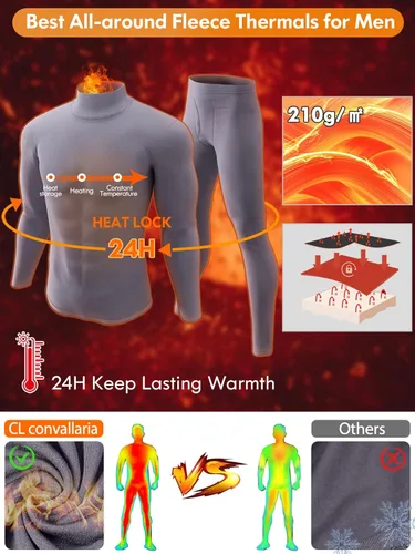 Vista 2 de CL convallaria Long Johns Thermal Underwear for Men Soft Fleece Lined Base Layer Cold Weather Top Bottom Set XS-4XL